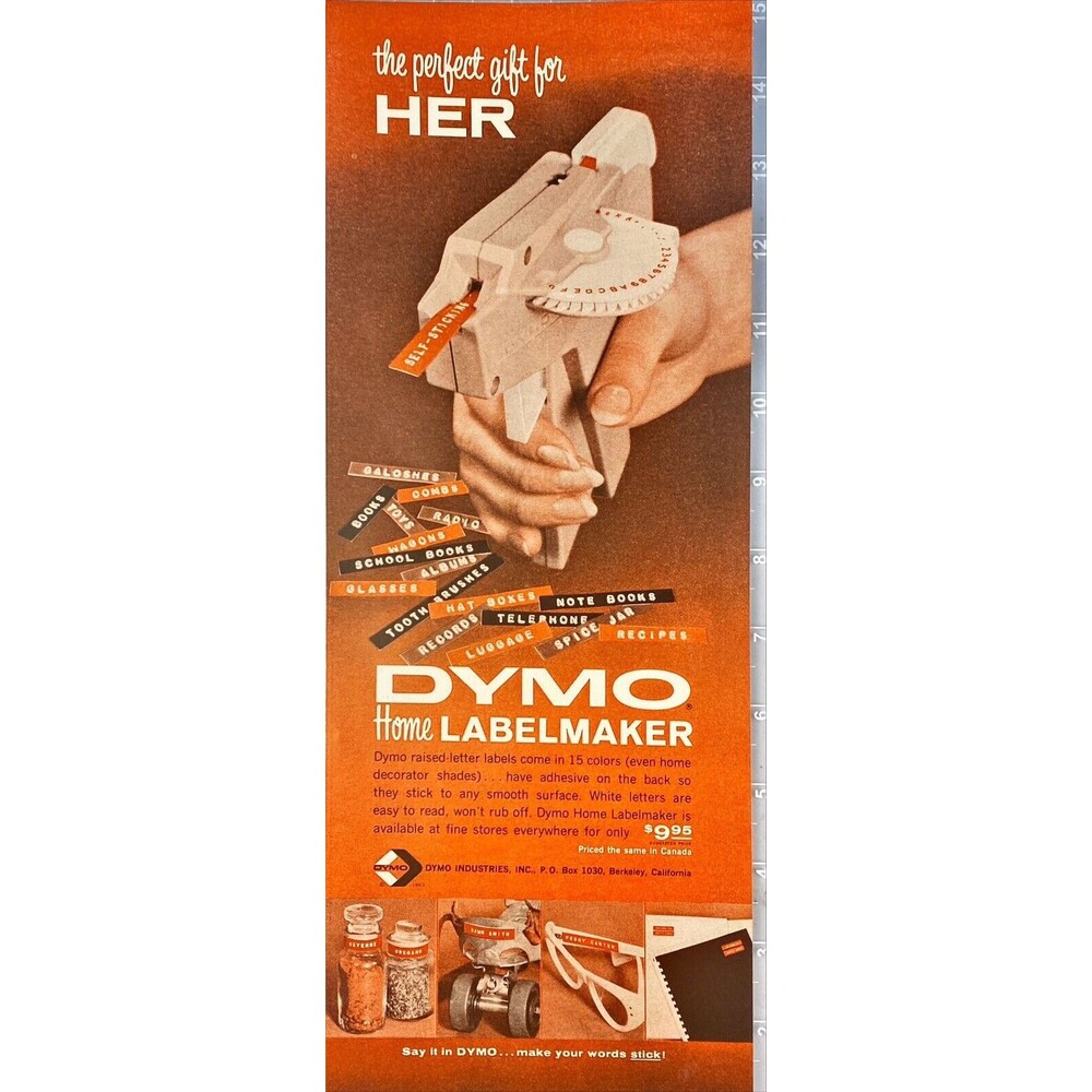DYMO Home Labelmaker "the perfect gift for HER" Vintage Print Ad 1963